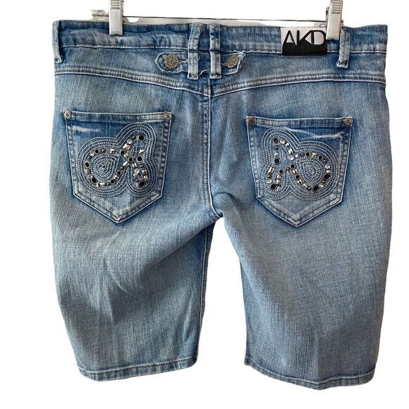 Vintage AKDMKS Shorts Bermuda Womens 13 Distressed Studs Rhinestones - Picture 2 of 6